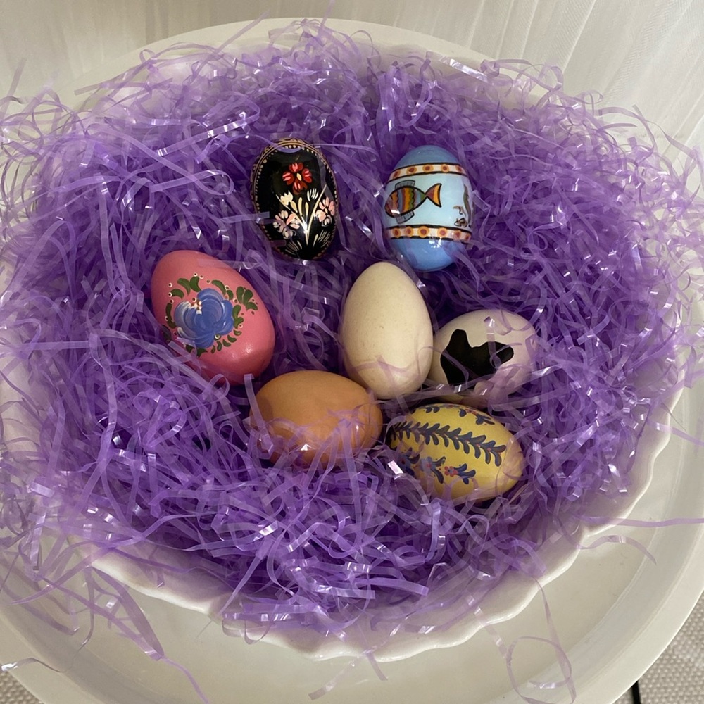 Easter 🐣 eggs decorations Wood hand painted! 1 is (fish) is porcelain